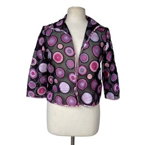 MARISA BARATELLI Thai Silk Chiffon Formal Jacket Pink Circle Prints Open Front 4